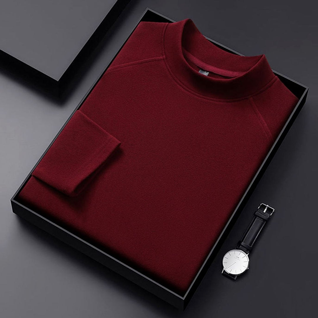 Men's Wool Blend Raglan Sleeve Mockneck Sweater - Wine Red