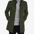 Samuel | Men's Wool Mid-Length Military-Button Overcoat, Olive Green