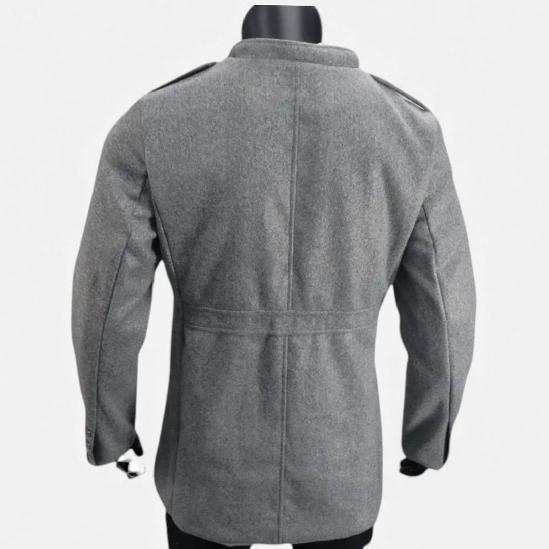 Men's Wool Mid-Length Military-Button Overcoat, Olive Green