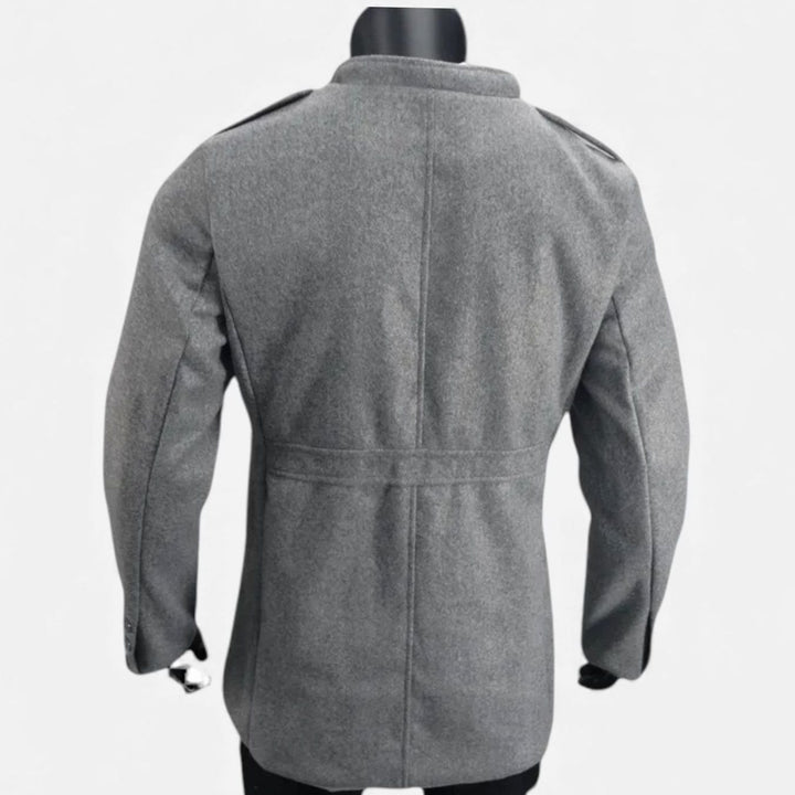 Men's Wool Mid-Length Military-Button Overcoat, Olive Green