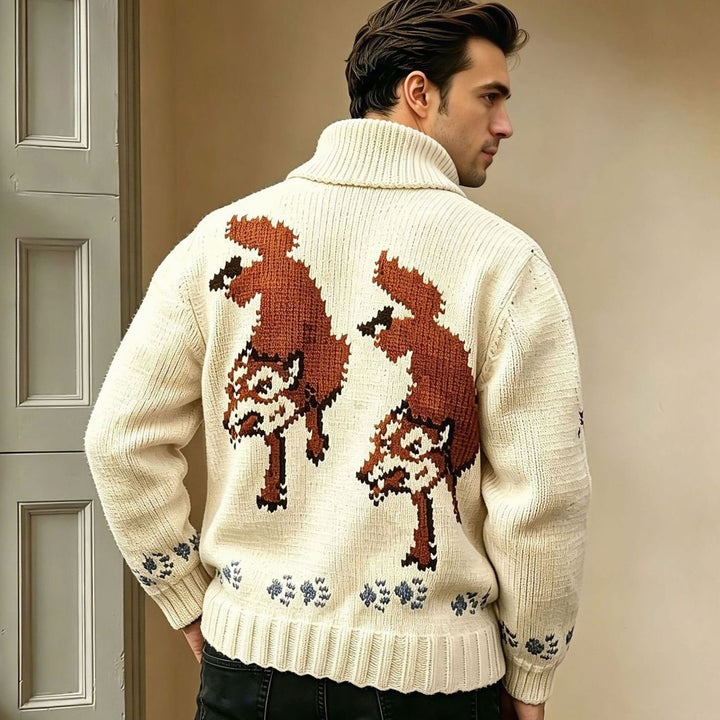Men's Zip-Up Graphic Wool Knit Cardigan Sweater