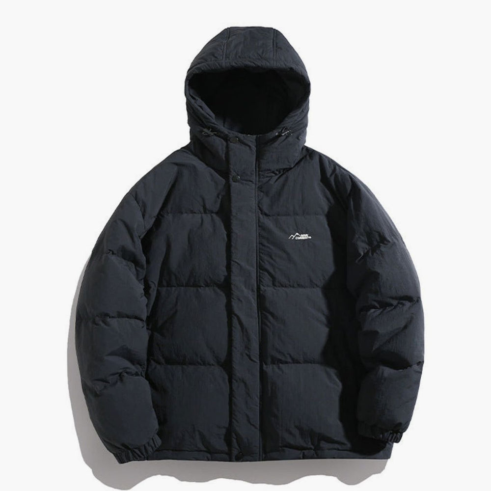 Unisex Boxy-Cut Hooded Puffer Winter Jacket Windproof Thermal Fill - Black