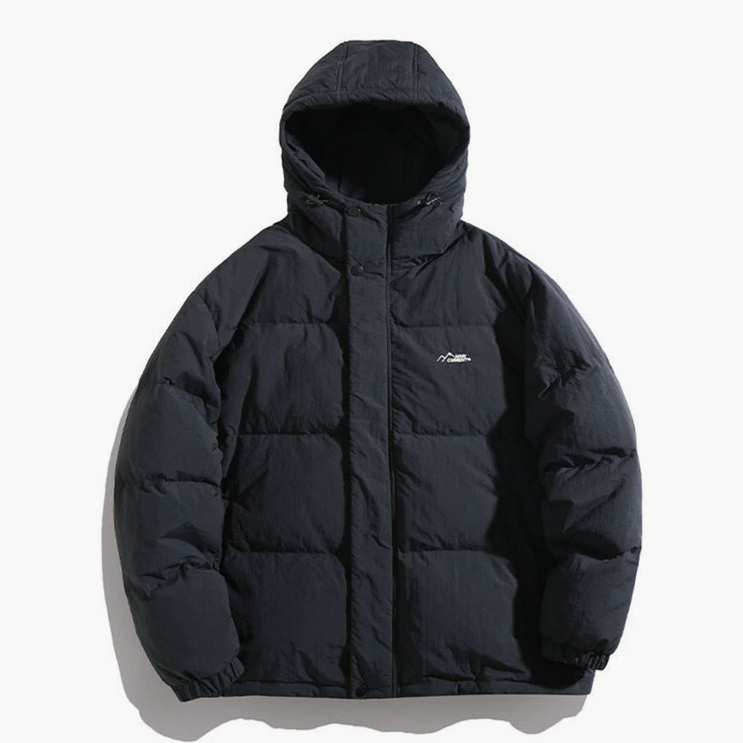 Unisex Boxy-Cut Hooded Puffer Winter Jacket Windproof Thermal Fill - Black