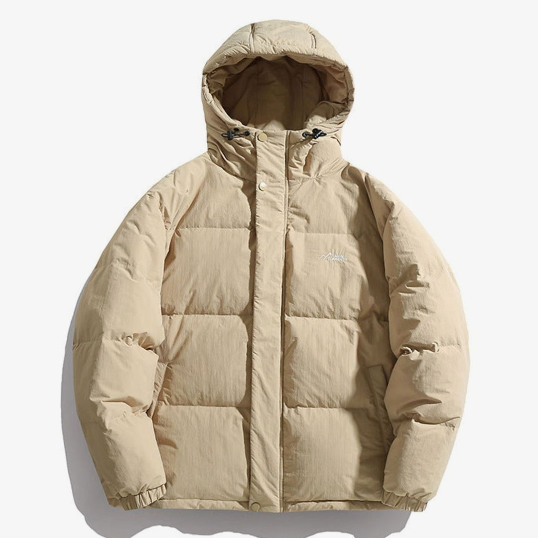 Unisex Boxy-Cut Hooded Puffer Winter Jacket Windproof Thermal Fill - Khaki