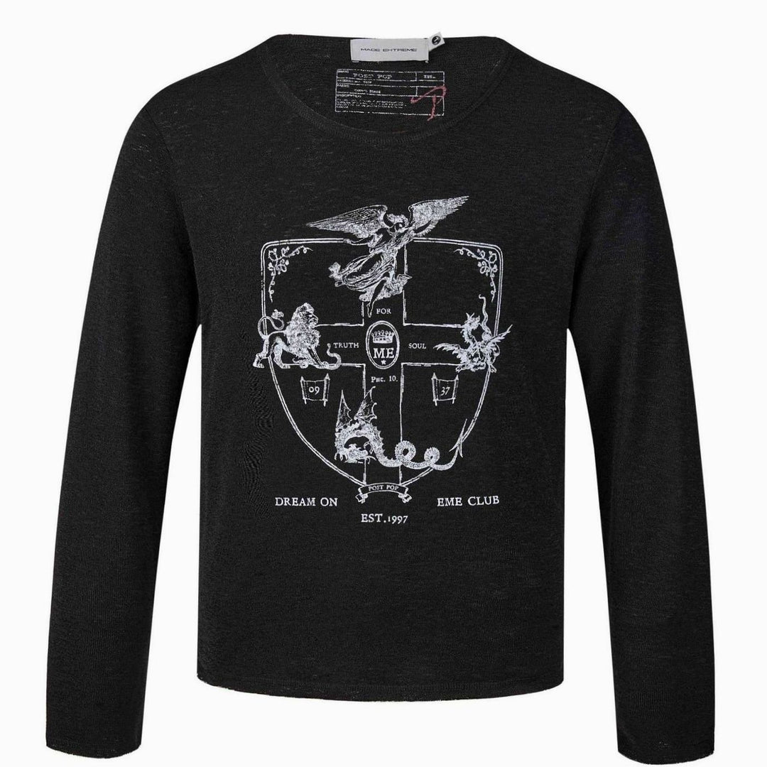 Unisex Crewneck Long-Sleeve Fine Knit Graphic Tee