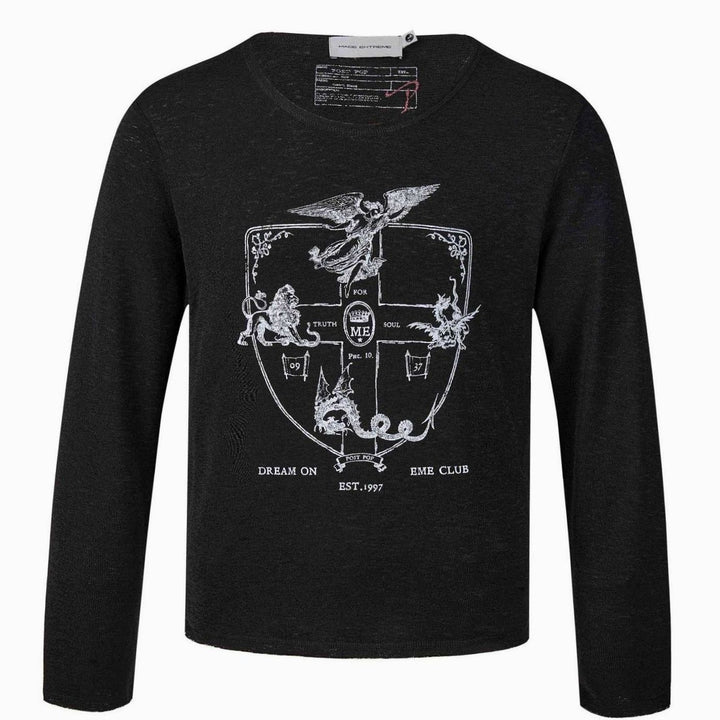 Unisex Crewneck Long-Sleeve Fine Knit Graphic Tee