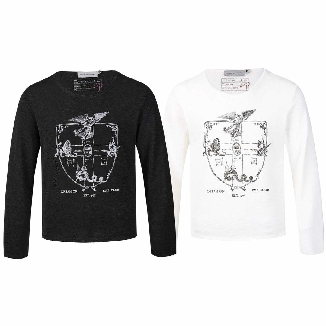 Unisex Crewneck Long-Sleeve Fine Knit Graphic Tee