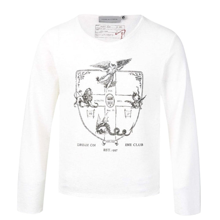 Unisex Crewneck Long-Sleeve Fine Knit Graphic Tee - White