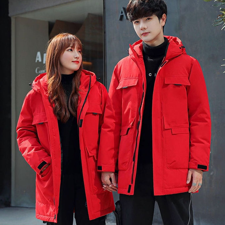 Unisex Long Puffer Winter Jacket Hooded Windproof Multi-Pocket Parka