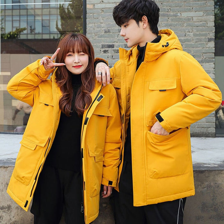 Unisex Long Puffer Winter Jacket Hooded Windproof Multi-Pocket Parka