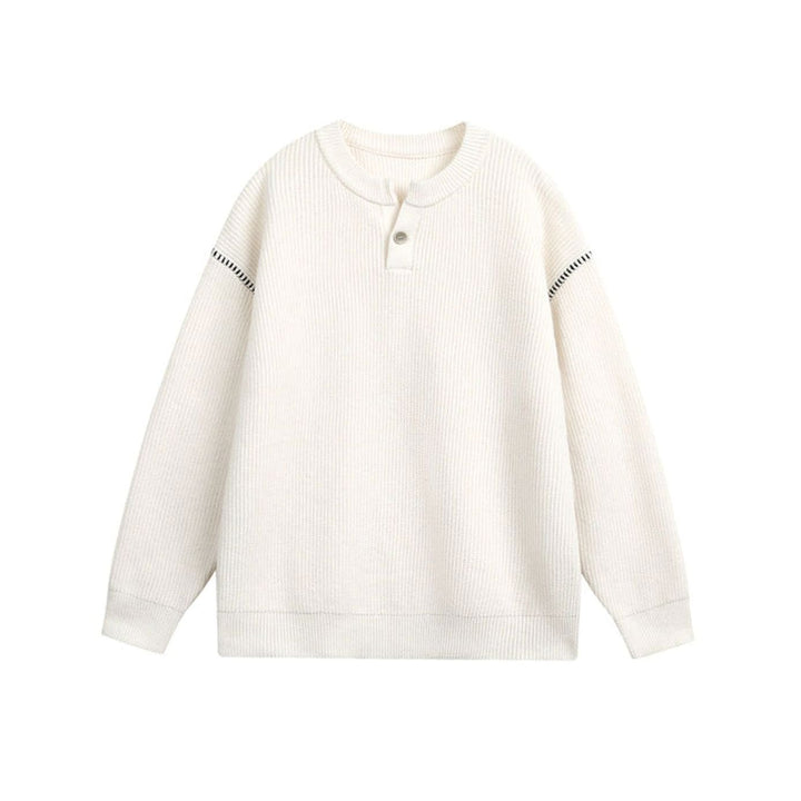Unisex Oversized Drop-Shoulder Chunky Knit Henley Sweater - Ecru White
