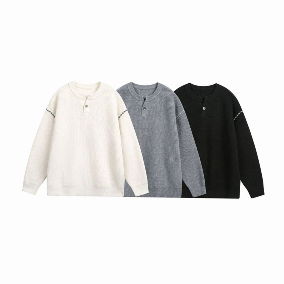 Unisex Oversized Drop-Shoulder Chunky Knit Henley Sweater