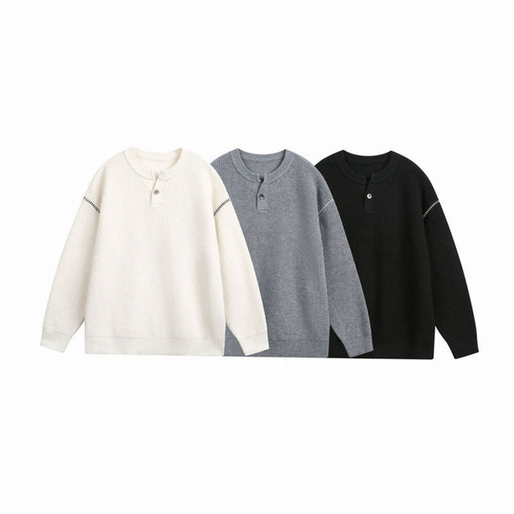 Unisex Oversized Drop-Shoulder Chunky Knit Henley Sweater