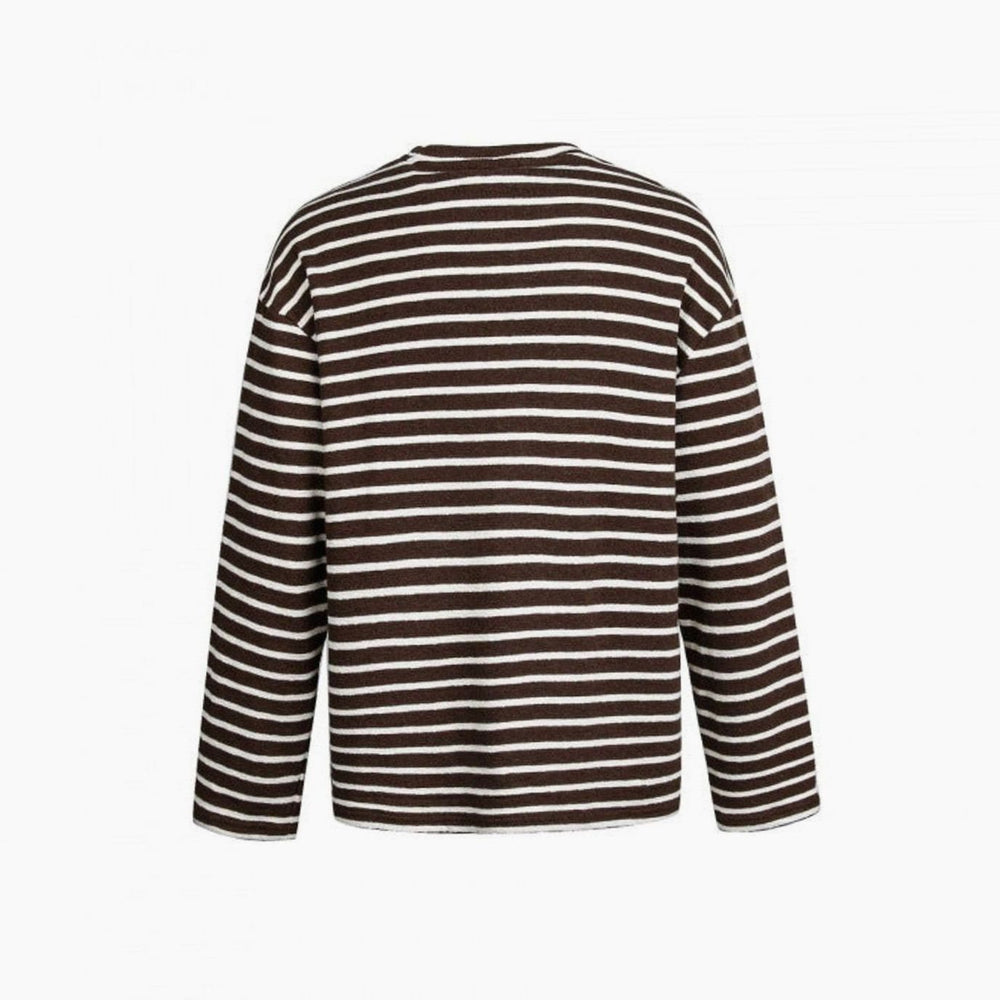Unisex Oversized Striped Crewneck Long-Sleeve Knit Top