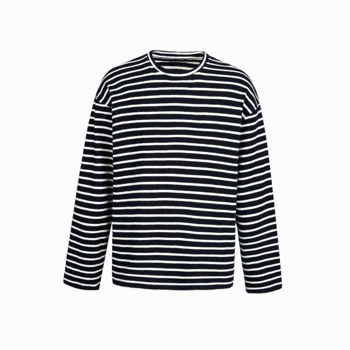 Unisex Oversized Striped Crewneck Long-Sleeve Knit Top - Black