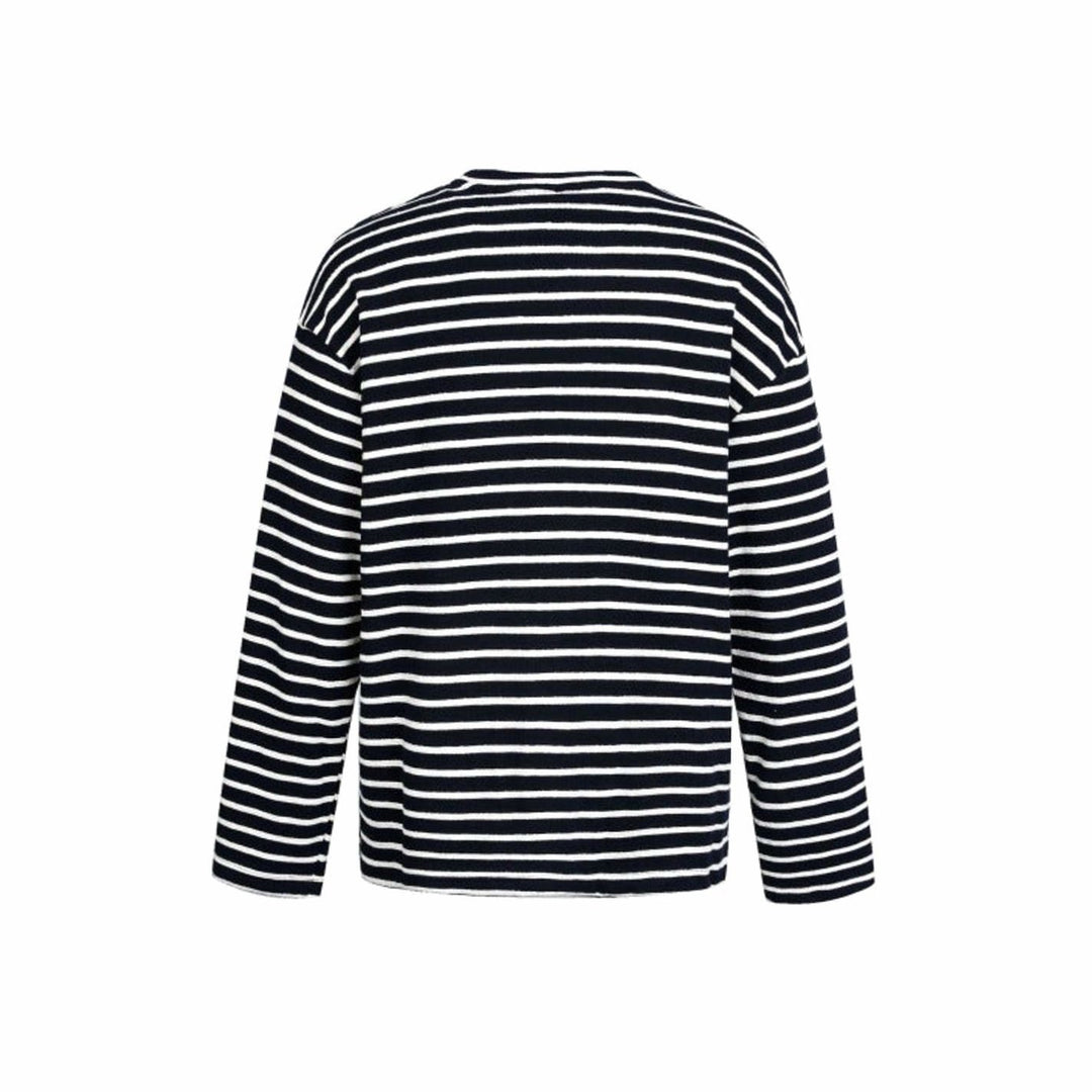 Unisex Oversized Striped Crewneck Long-Sleeve Knit Top