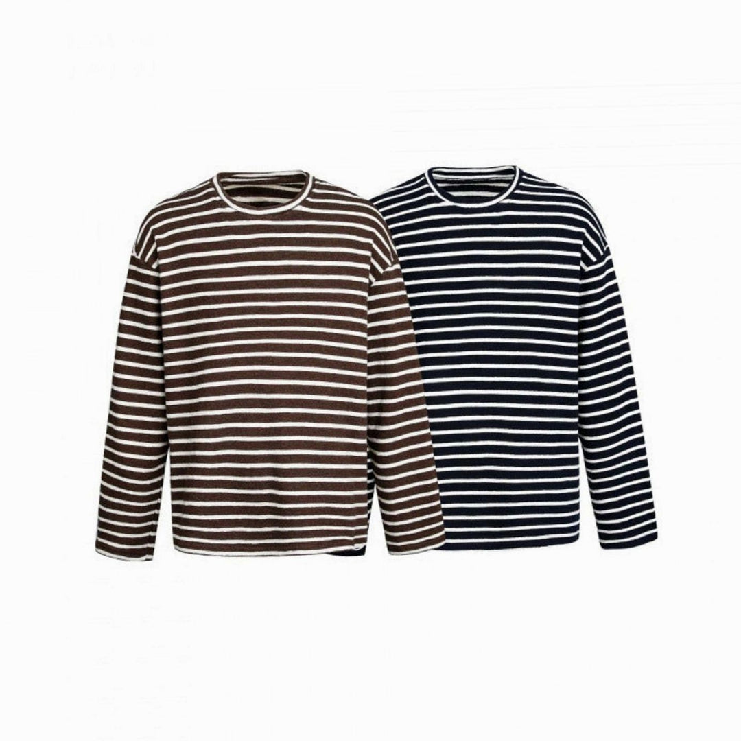 Unisex Oversized Striped Crewneck Long-Sleeve Knit Top