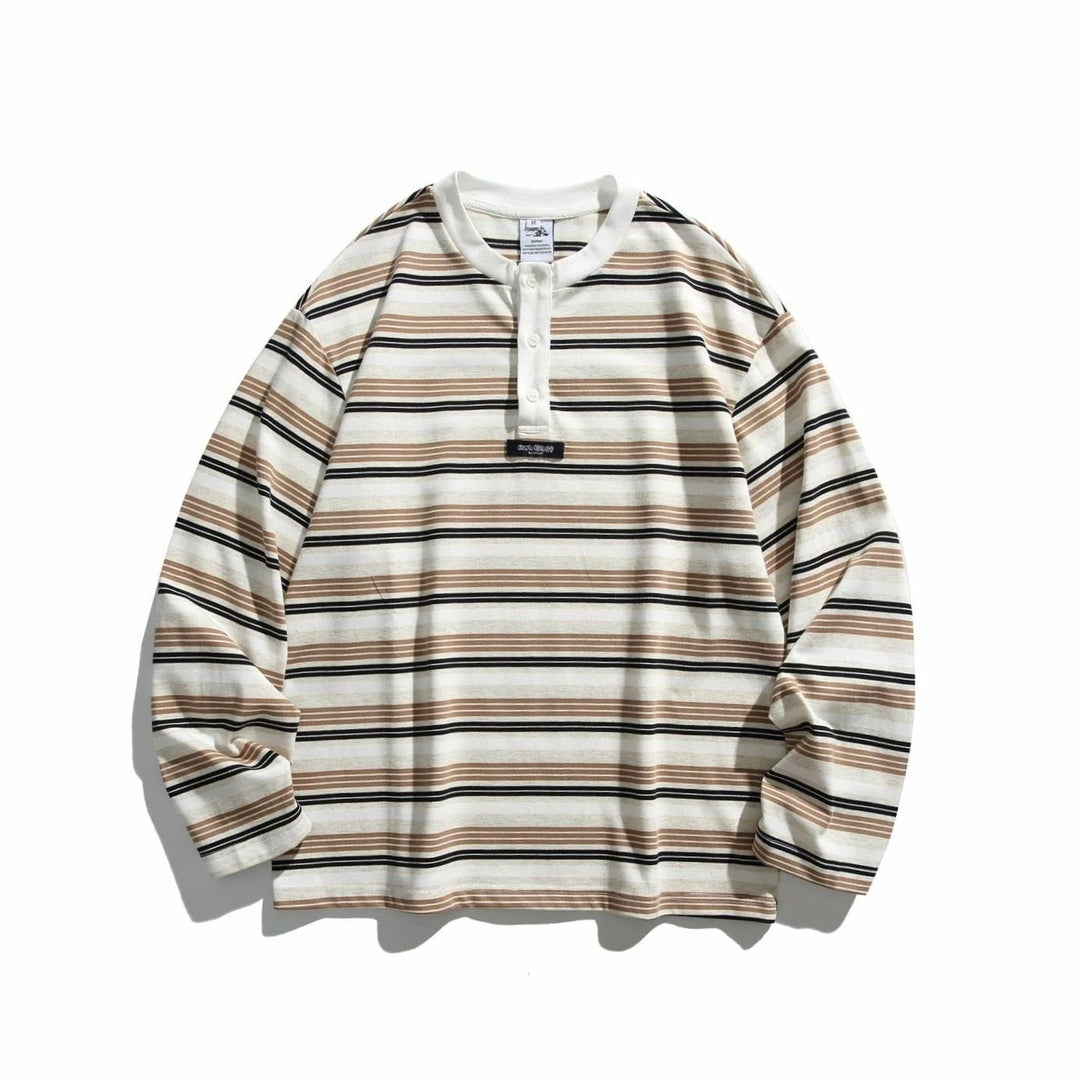 Unisex Oversized Striped Long Sleeve Henley Shirt