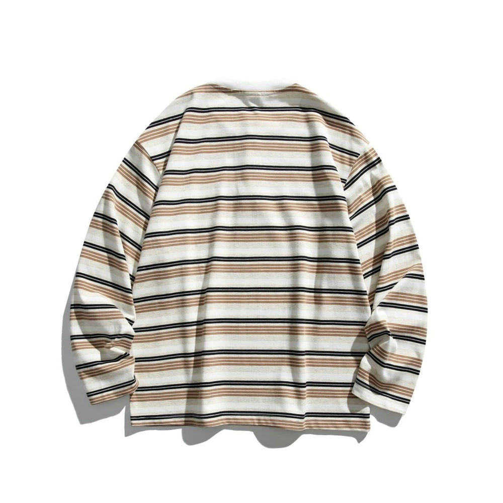 Unisex Oversized Striped Long Sleeve Henley Shirt