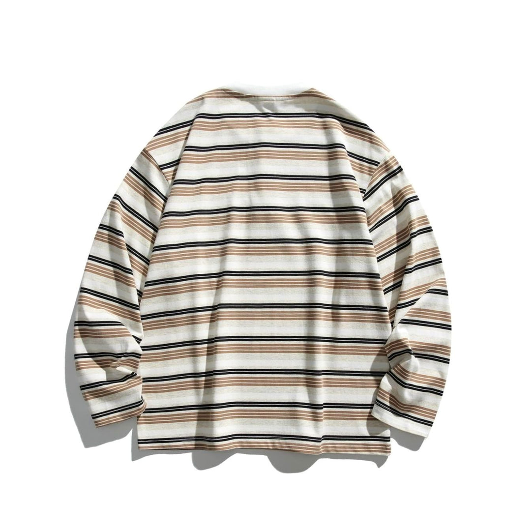 Unisex Oversized Striped Long Sleeve Henley Shirt