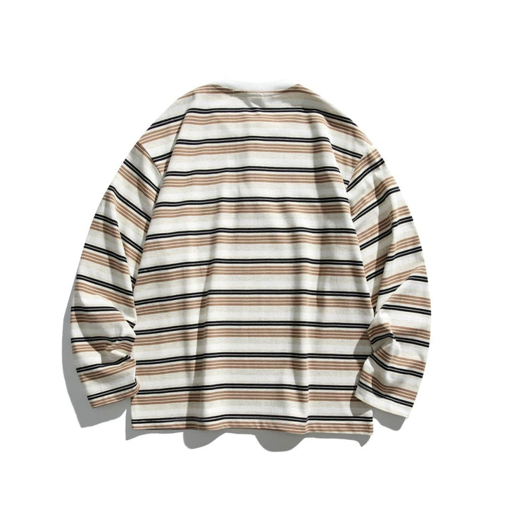 Unisex Oversized Striped Long Sleeve Henley Shirt