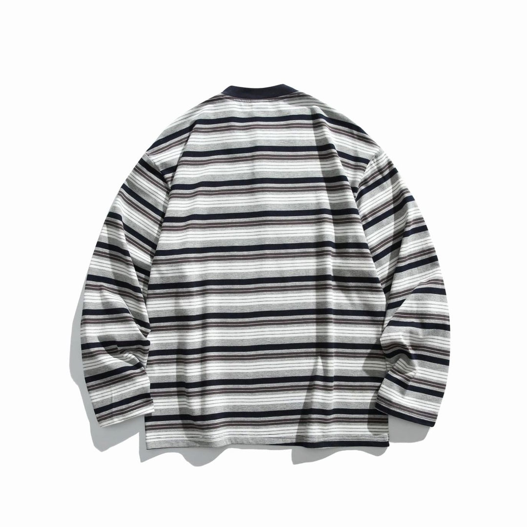Unisex Oversized Striped Long Sleeve Henley Shirt