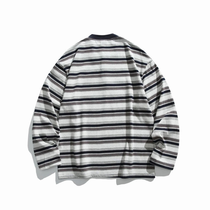Unisex Oversized Striped Long Sleeve Henley Shirt