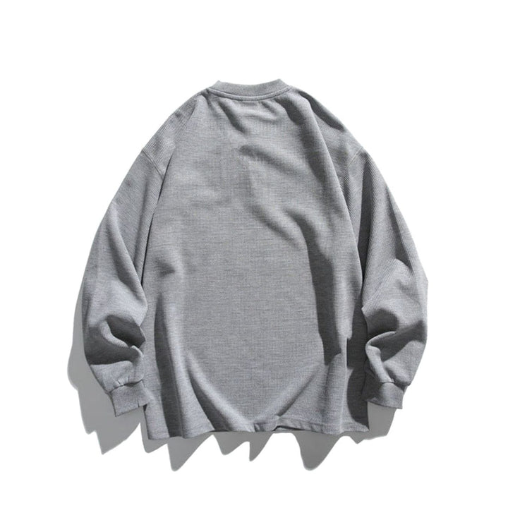 Unisex Oversized Waffle Knit Henley Long Sleeve Raglan Pocket Shirt