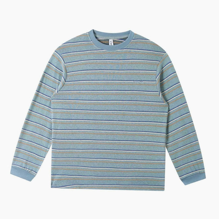 Unisex Striped Fine-Knit Crewneck Long-Sleeve Shirt, Light Blue