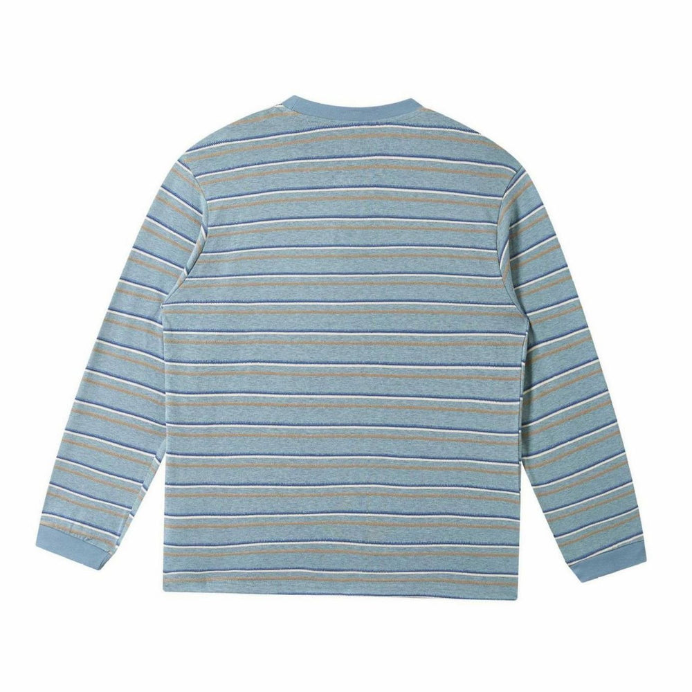 Unisex Striped Fine-Knit Crewneck Long-Sleeve Shirt, Light Blue