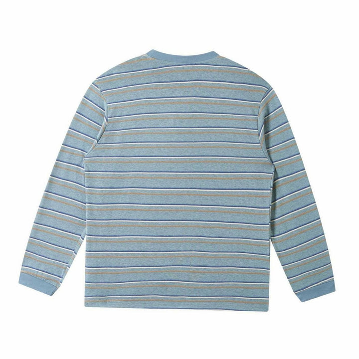 Unisex Striped Fine-Knit Crewneck Long-Sleeve Shirt, Light Blue
