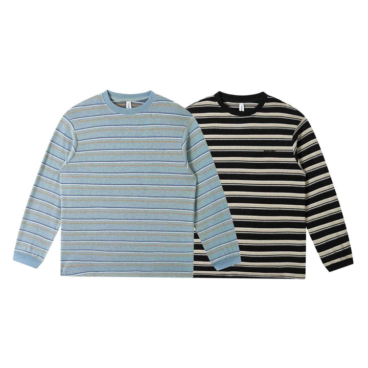 Unisex Striped Fine-Knit Crewneck Long-Sleeve Shirt, Light Blue