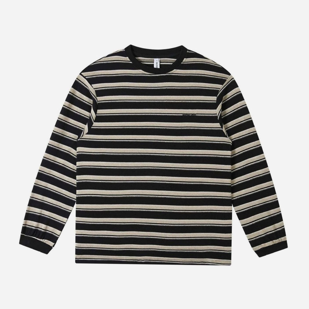 Unisex Striped Fine-Knit Crewneck Long-Sleeve Shirt, Light Blue - Black
