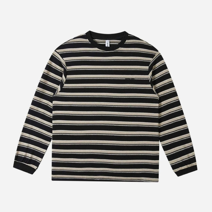 Unisex Striped Fine-Knit Crewneck Long-Sleeve Shirt, Light Blue - Black