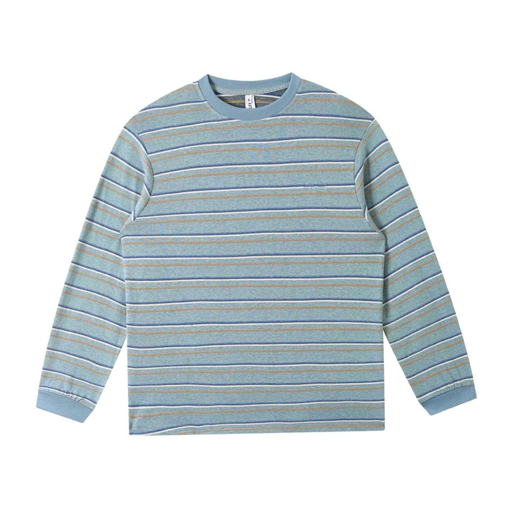 Unisex Striped Fine-Knit Crewneck Long-Sleeve Shirt, Light Blue - Blue