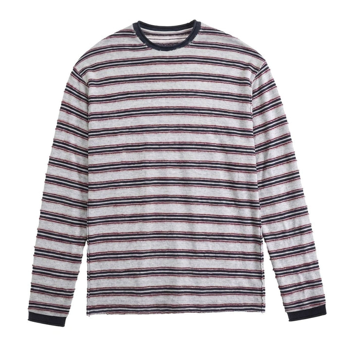 Unisex Striped Fine-Knit Long-Sleeve Crewneck Sweater, Gray