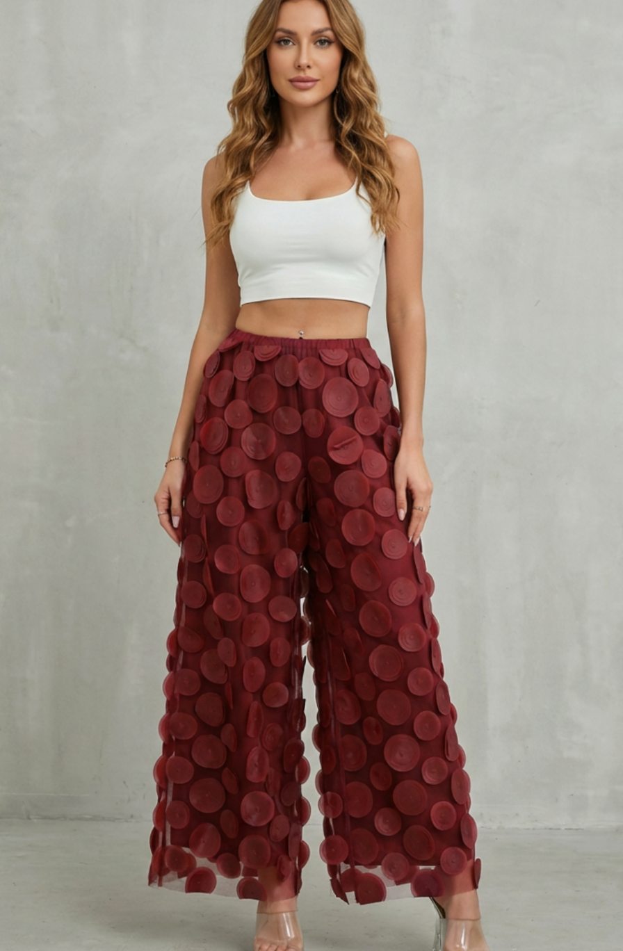 Women's 3D Circle Appliqué Elasticated Wide Leg Pants