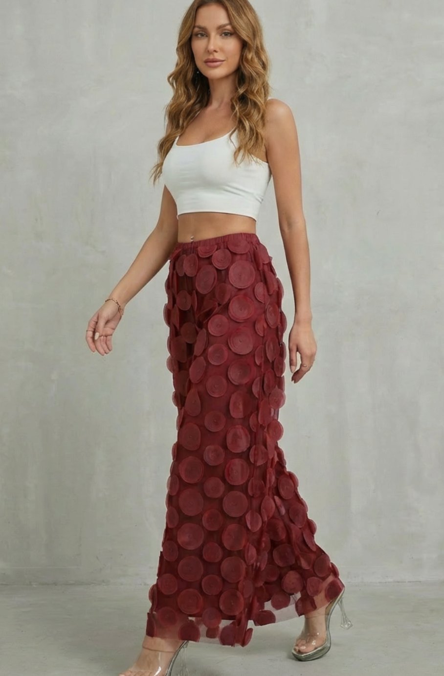 Women's 3D Circle Appliqué Elasticated Wide Leg Pants