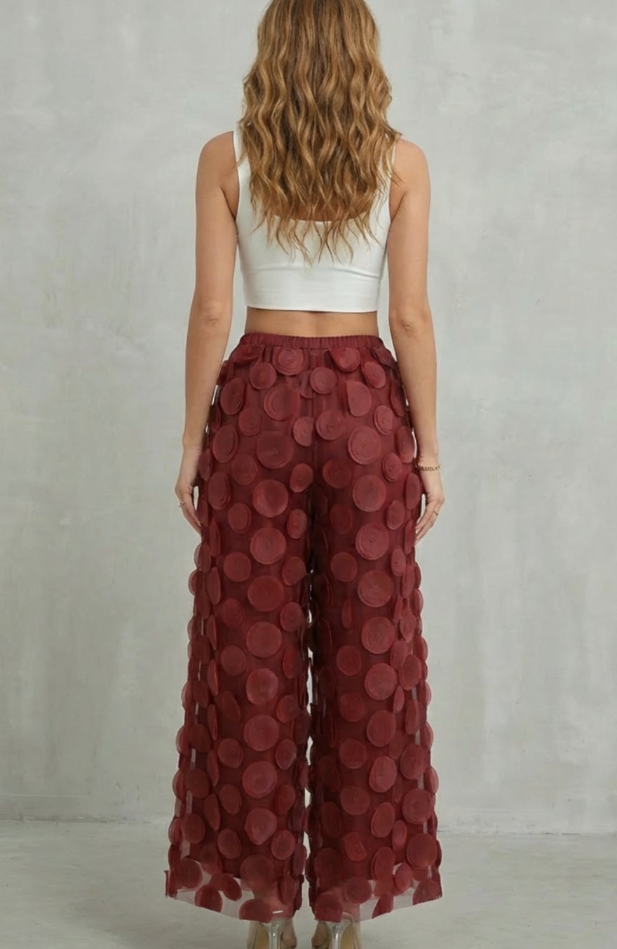 Women's 3D Circle Appliqué Elasticated Wide Leg Pants