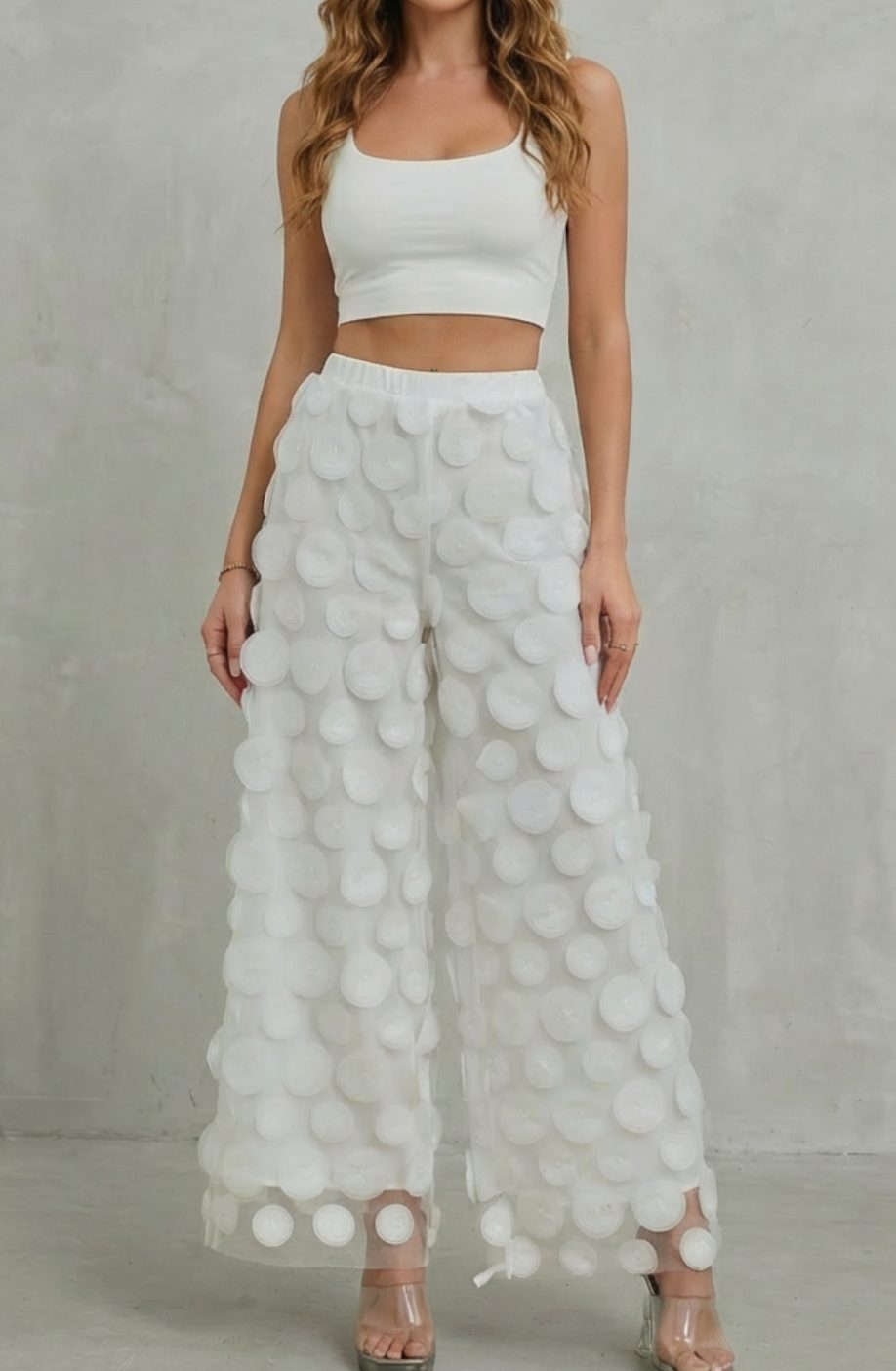 Women's 3D Circle Appliqué Elasticated Wide Leg Pants