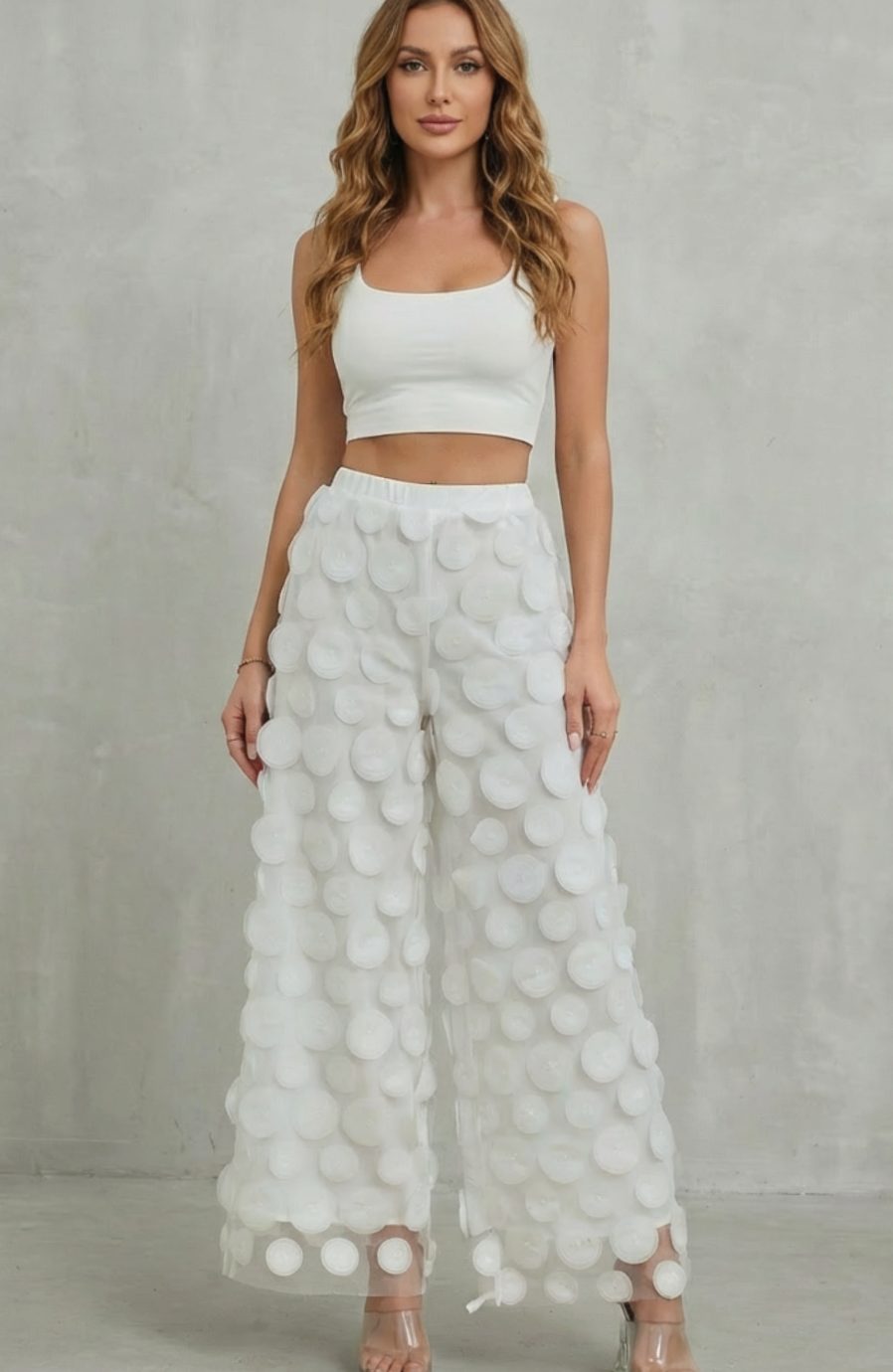Women's 3D Circle Appliqué Elasticated Wide Leg Pants
