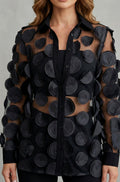 Scarlett | Women's 3D Floral Applique Sheer Mesh Button-Down Blouse Set