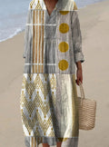 Sophia | Women's Abstract Geometric Patchwork Print Long Sleeve Maxi Dress