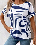 Grace | Women's Abstract Print Relaxed-Fit Round-Neck Blouse