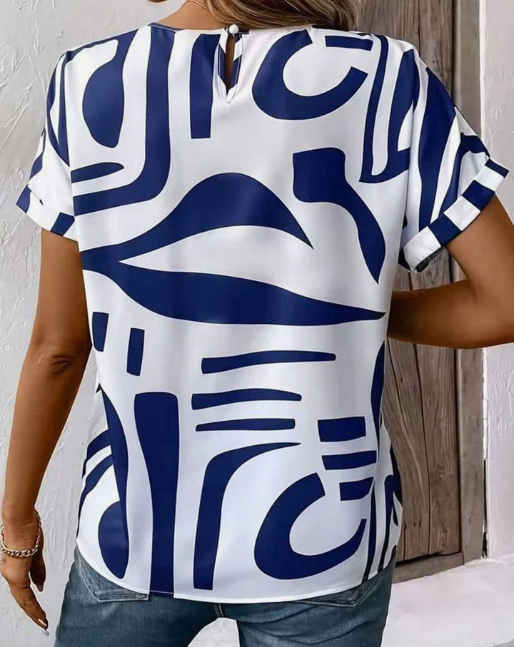 Women's Abstract Print Relaxed-Fit Round-Neck Blouse