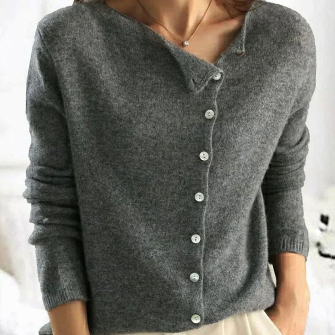 Women's Asymmetric Button-Front Knit Cardigan Sweater - Gray