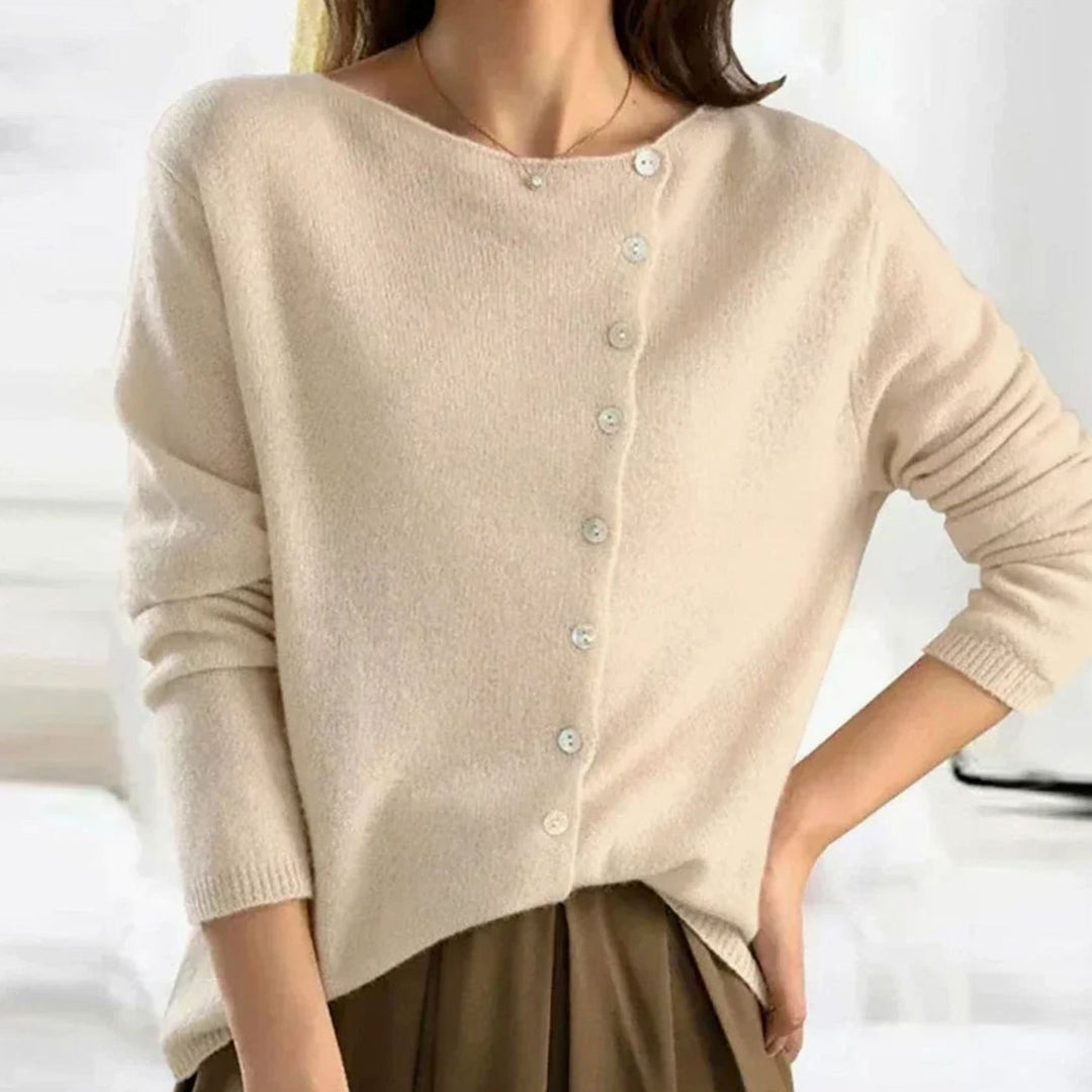 Women's Asymmetric Button-Front Knit Cardigan Sweater - Beige