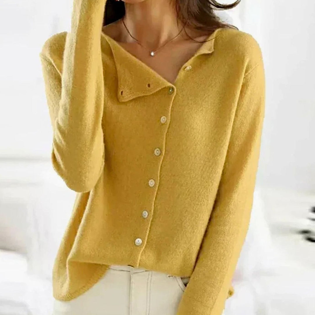 Women's Asymmetric Button-Front Knit Cardigan Sweater - Yellow
