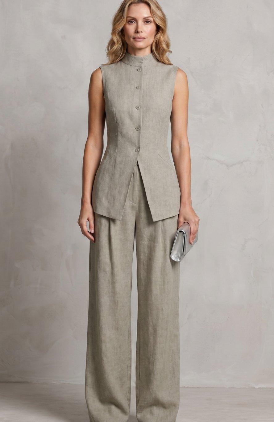 Women's Asymmetric Draped Sleeveless Top Wide-Leg Trouser Set