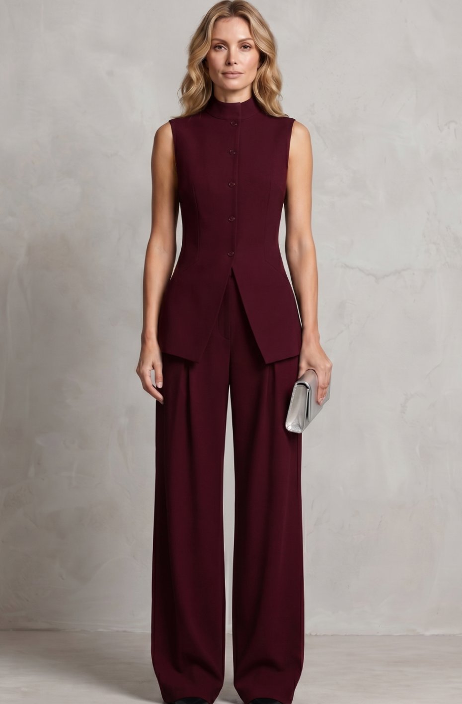 Women's Asymmetric Draped Sleeveless Top Wide-Leg Trouser Set
